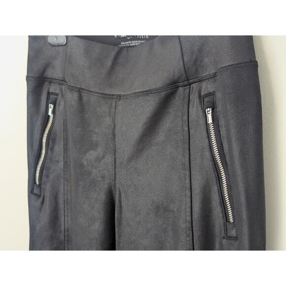 Athleta Delancey Gleam Faux Leather Straight Leg Pant Zip Pockets Split Hem Sz S - Picture 6 of 10